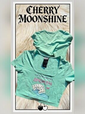 Broken Promises Mint Crop Top with Graphic Print